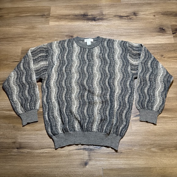 Vintage Tricots St Raphael MEDIUM Wool Blend Pullover Sweater Wavy Coogi Style M - Picture 1 of 16